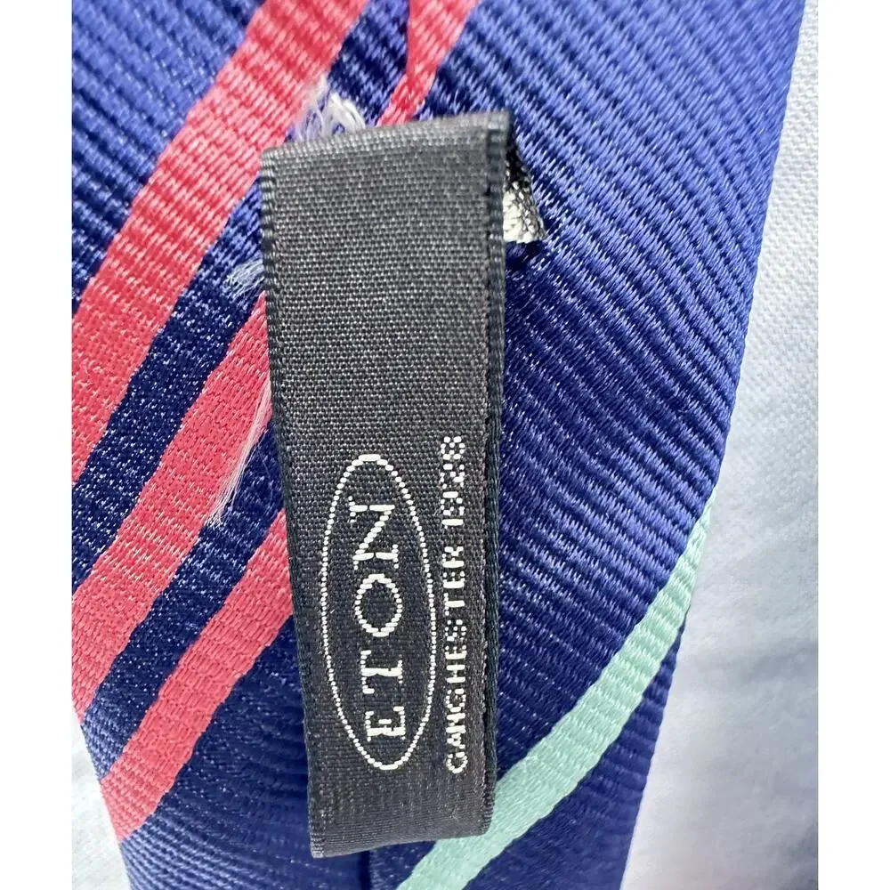 ETON-Blue Check Woven Silk, Mens Self.Tie Designer Dress Tie Preowned